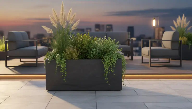 Eleganz und Volumen: Der Schiefer-Pflanzkübel, der Ihre Terrasse verwandelt
